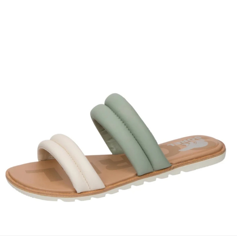 Sorel Womens Ella II Puff Slide Sandal Sporty Safari Chalk Size 8.5 NWOB